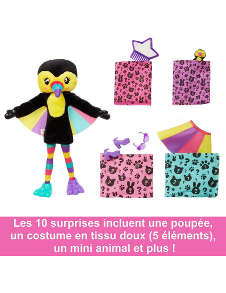 Barbie Cutie Reveal Serie Amigos de la Jungla Tucán Disfraz Revela una muñeca articulada con Mascota