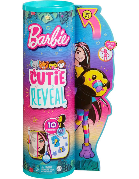 Barbie Cutie Reveal Serie Amigos de la Jungla Tucán Disfraz Revela una muñeca articulada con Mascota