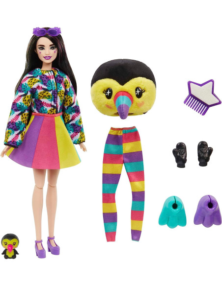 Barbie Cutie Reveal Serie Amigos de la Jungla Tucán Disfraz Revela una muñeca articulada con Mascota
