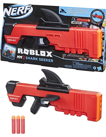 Nerf Roblox MM2 Shark Seeker Dart Blaster Shark Fin Action 3 Mega Dardos