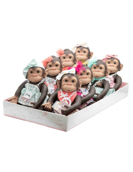 Bebé mono de 25 cm en expositor de 8 piezas. Modelos surtidos.