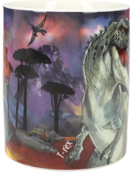 Dino World Blanco con Gran impresión de Dinosaurio, Taza de Porcelana con asa