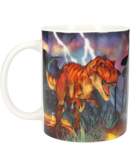 Dino World Blanco con Gran impresión de Dinosaurio, Taza de Porcelana con asa