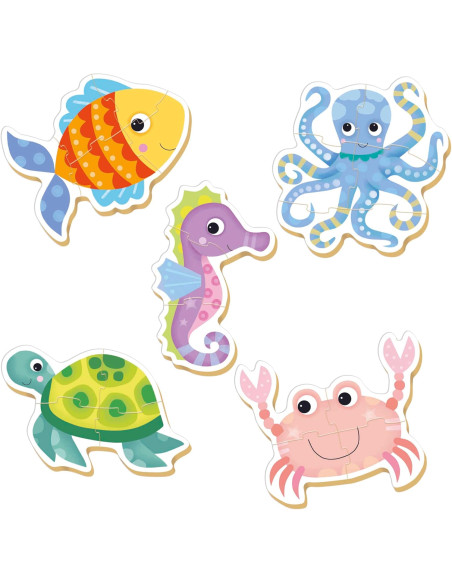 Baby Puzzles Animales actuáticos | Set de 5 Baby Puzzles progresivos de 3 a 5 Piezas