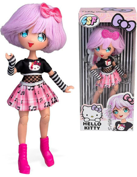 Hello Kitty Manga Doll Teddy Rock, Muñeca Fashion Japonesa con Looks a la Moda Manga