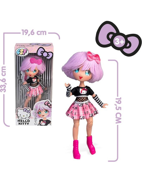 Hello Kitty Manga Doll Teddy Rock, Muñeca Fashion Japonesa con Looks a la Moda Manga