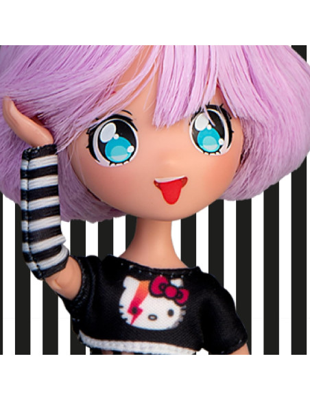 Hello Kitty Manga Doll Teddy Rock, Muñeca Fashion Japonesa con Looks a la Moda Manga