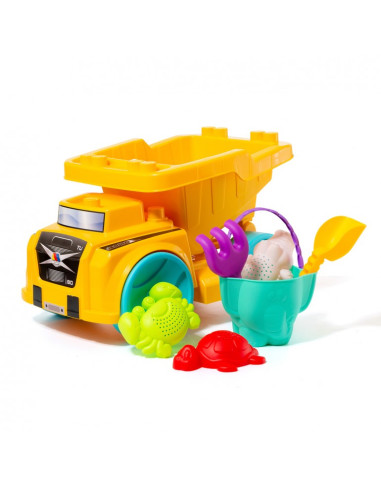 Gran camión volquete con accesorios de playa