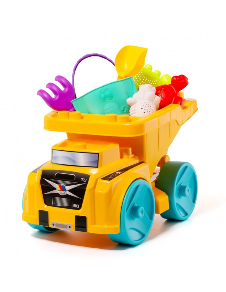 Gran camión volquete con accesorios de playa