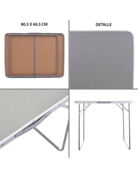 Mesa plegable hierro / madera gris - blanco.