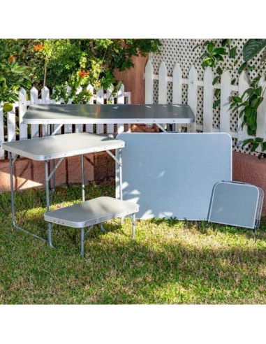 Mesa plegable hierro / madera gris - blanco.