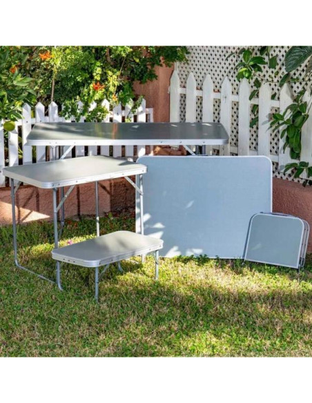 Mesa plegable hierro / madera gris - blanco.