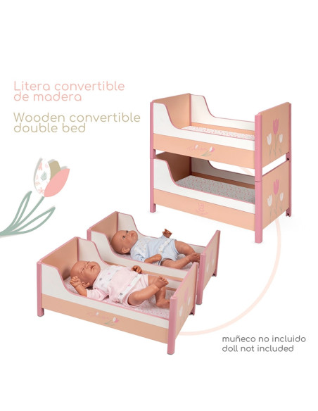 Litera Convertible de Madera para Muñecas Tulipe con Colchón