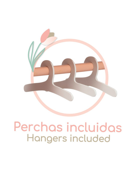 Armario de Madera Montessori para Muñecas Tulipe con Perchas
