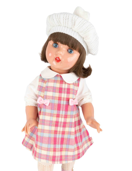 Mariquita Perez Vestido Cuadros y Abrigo Rosa 50 cm