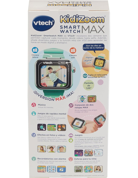 VTech - Kidizoom Smartwatch MAX Aguamarina, Reloj Inteligente para niños