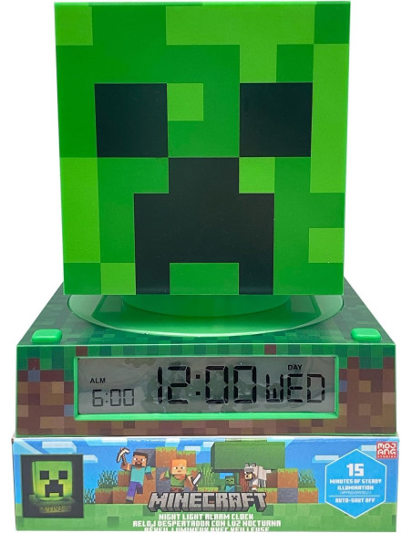 Minecraft Lámpara 3D con Despertador y Fecha