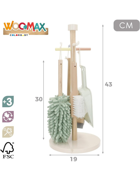 Set de Limpieza de Madera, con mopa, Cepillo, Limpiacristales, Recogedor y Soporte