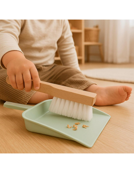 Set de Limpieza de Madera, con mopa, Cepillo, Limpiacristales, Recogedor y Soporte