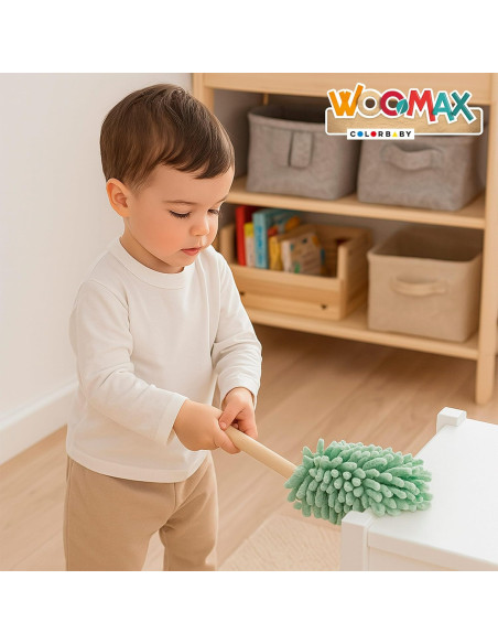 Set de Limpieza de Madera, con mopa, Cepillo, Limpiacristales, Recogedor y Soporte