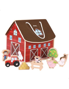 Granja de animales de juguete de madera, 9 piezas