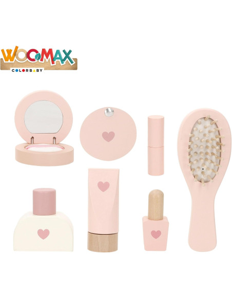 Tocador de Madera, con Espejo, Peine, Pintalabios, Frascos y paletas de Maquillaje