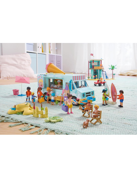 PLAYMOBIL 71904 | Vacaciones en la playa | Camioneta de Helados con Tienda de Surf 