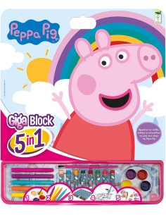 Actividades Giga Block 5 en 1 Peppa, 25 Hojas para Colorear 
