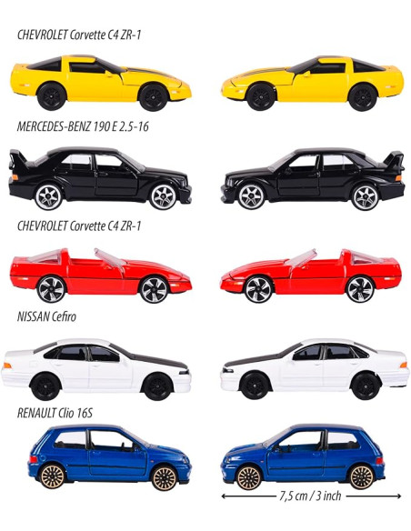 Pack de 5 Coches de Metal "Los Jóvenes ´90", Escala 1:64, 7,5cm