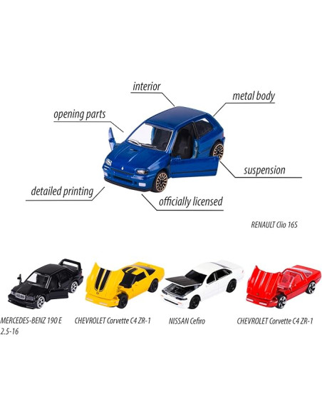 Pack de 5 Coches de Metal "Los Jóvenes ´90", Escala 1:64, 7,5cm