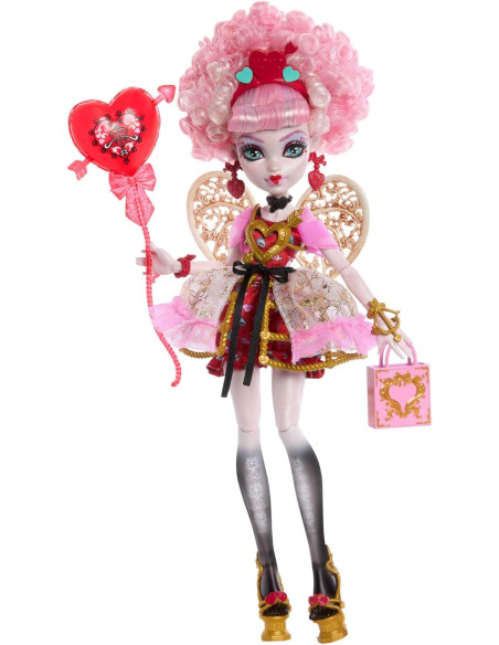 Monster High Cumplespantos Cupid Asteria Muñeca con vestido de fiesta rosa y rojo