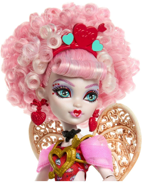 Monster High Cumplespantos Cupid Asteria Muñeca con vestido de fiesta rosa y rojo