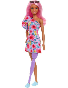 Barbie Fashionista Vestido Floral un Hombro con Pierna...
