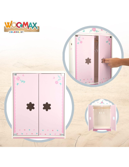 Armario de Madera para Ropa de Muñecas, Armarios de Juguetes, Mide 34 x 23 x 55 cm