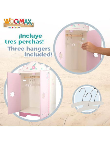 Armario de Madera para Ropa de Muñecas, Armarios de Juguetes, Mide 34 x 23 x 55 cm