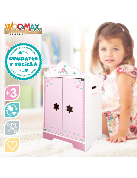 Armario de Madera para Ropa de Muñecas, Armarios de Juguetes, Mide 34 x 23 x 55 cm