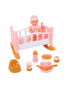 Bebé con Cuna y Accesorios PequeBB – Muñeca con minicuna...