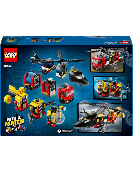 LEGO 60462 City 3 en 1 Remix: Helicóptero, Camión de Bomberos y Submarino