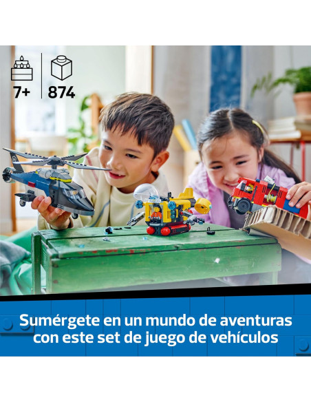 LEGO 60462 City 3 en 1 Remix: Helicóptero, Camión de Bomberos y Submarino