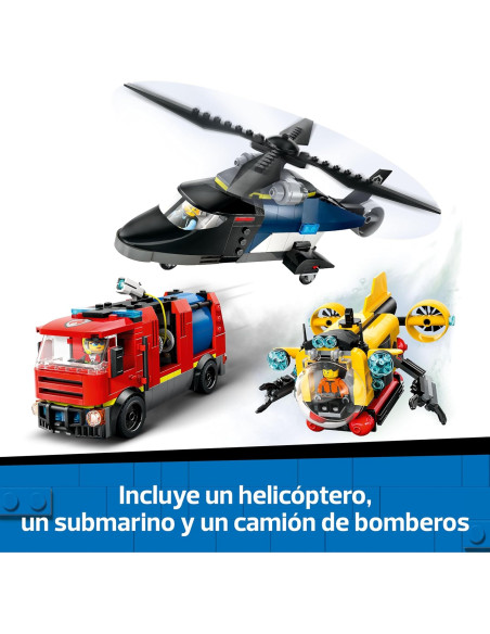 LEGO 60462 City 3 en 1 Remix: Helicóptero, Camión de Bomberos y Submarino