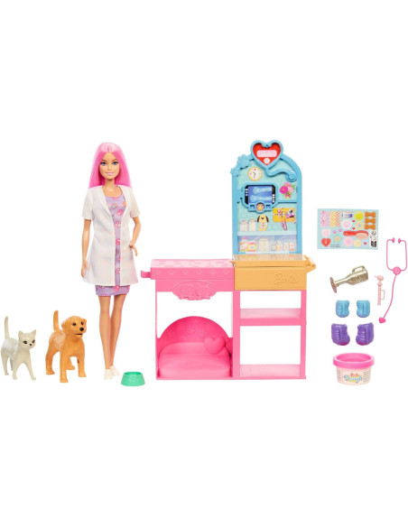 Barbie Clínica veterinaria Conjunto con muñeca de pelo rosa
