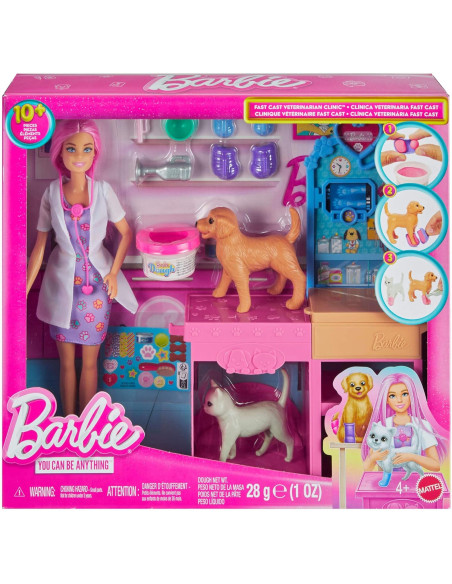 Barbie Clínica veterinaria Conjunto con muñeca de pelo rosa