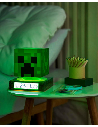 Minecraft Lámpara 3D con Despertador y Fecha