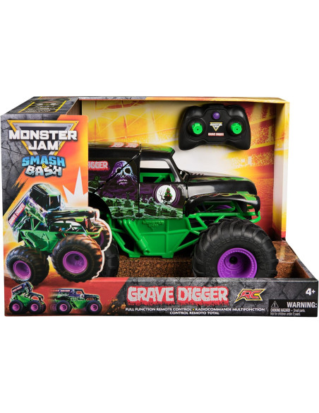 Monster Jam Vehículo de Control Remoto Smash Bash Grave Digger
