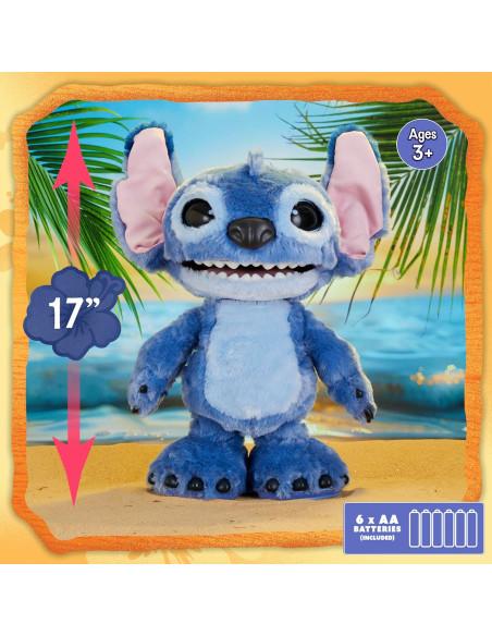 Peluche Interactivo Disney Ultimate Stitch, de 43 cm, más de 100 Sonidos y reacciones