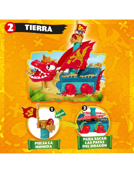 PIRATIX Dragon Ship – Barco Dragón de Piratix Todo Terreno 3 en 1: Tierra, Mar y Aire.