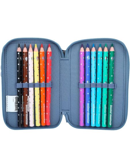 World Dino Mini-Estuche de 2 Compartimentos Azul, con Motivo de Dinosaurio de Rizo