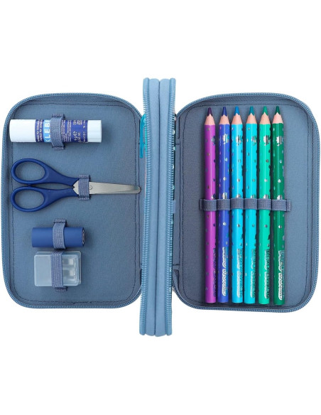 World Dino Mini-Estuche de 2 Compartimentos Azul, con Motivo de Dinosaurio de Rizo