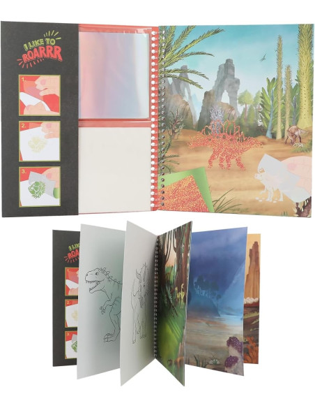 Dino World - Libro para Colorear Stick & Shine, 24 páginas con fantásticos Motivos de Dinosaurios