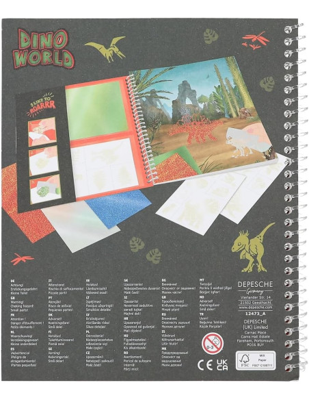 Dino World - Libro para Colorear Stick & Shine, 24 páginas con fantásticos Motivos de Dinosaurios